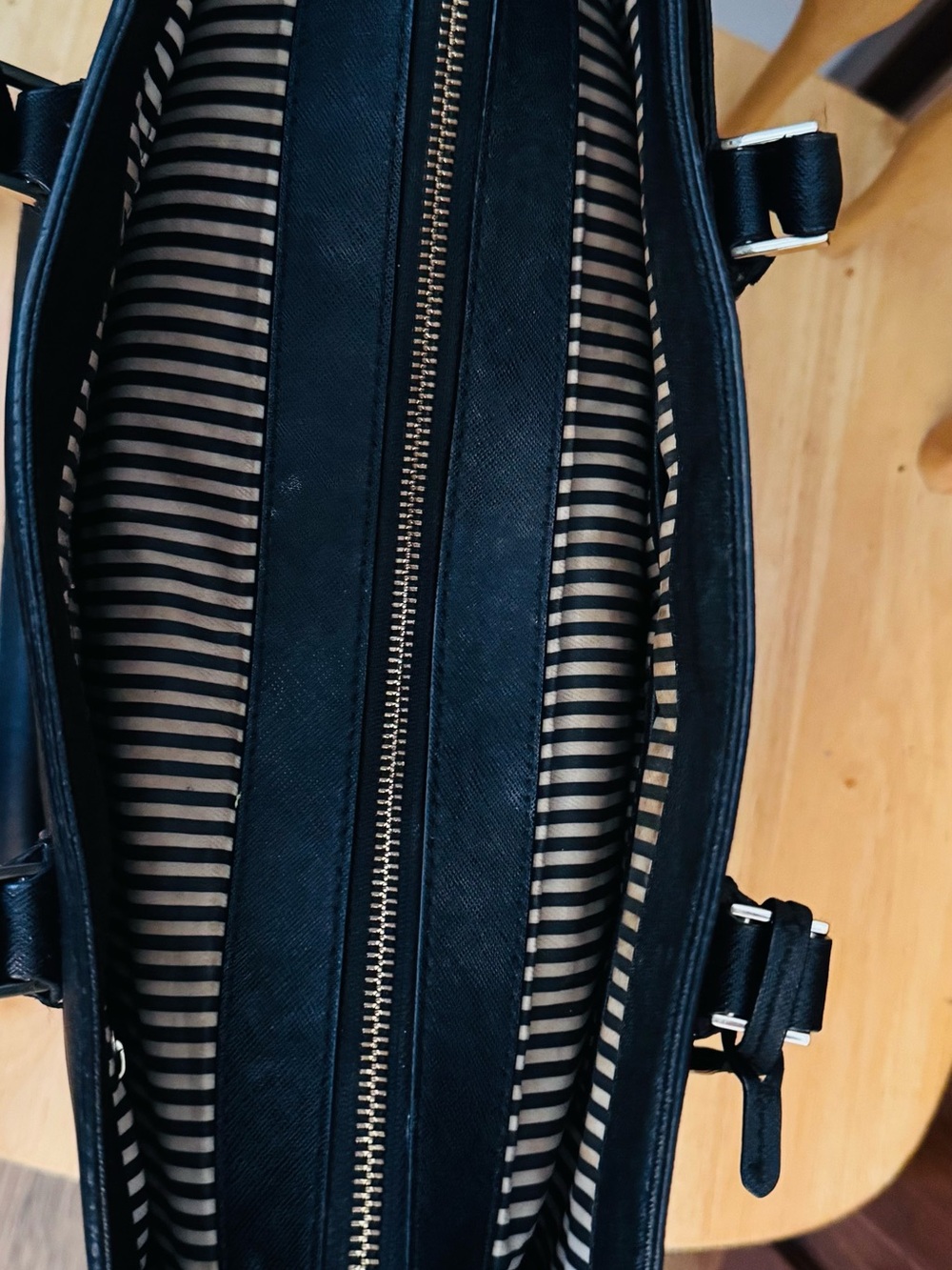 Kate Spade New York Black Leather Laptop Tote | Triple Compartment Work Bag - Picture 4 of 7
